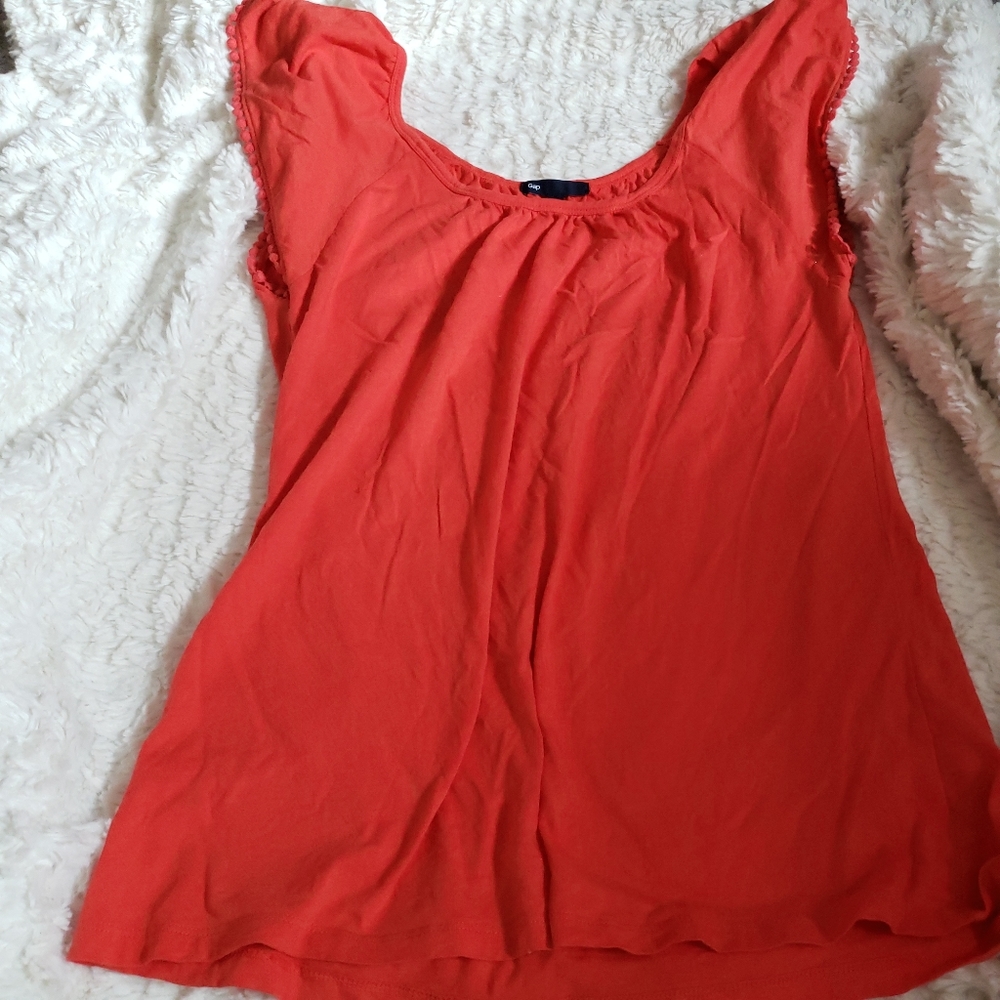Gap Orange Top Decorative Short Sleeve Small